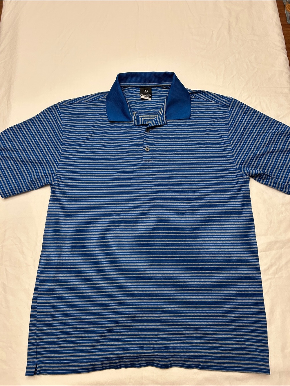 Nike Men's Blue Striped Polo with Solid Contrast Collar